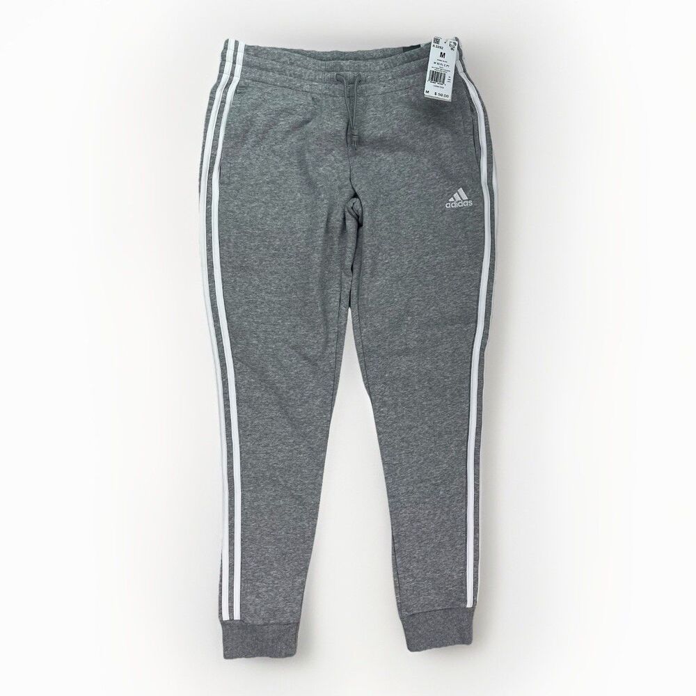 Womenโs adidas Slim 3 Stripes Fleece Cuffed Pants IL3282 Medium Grey Heather Med